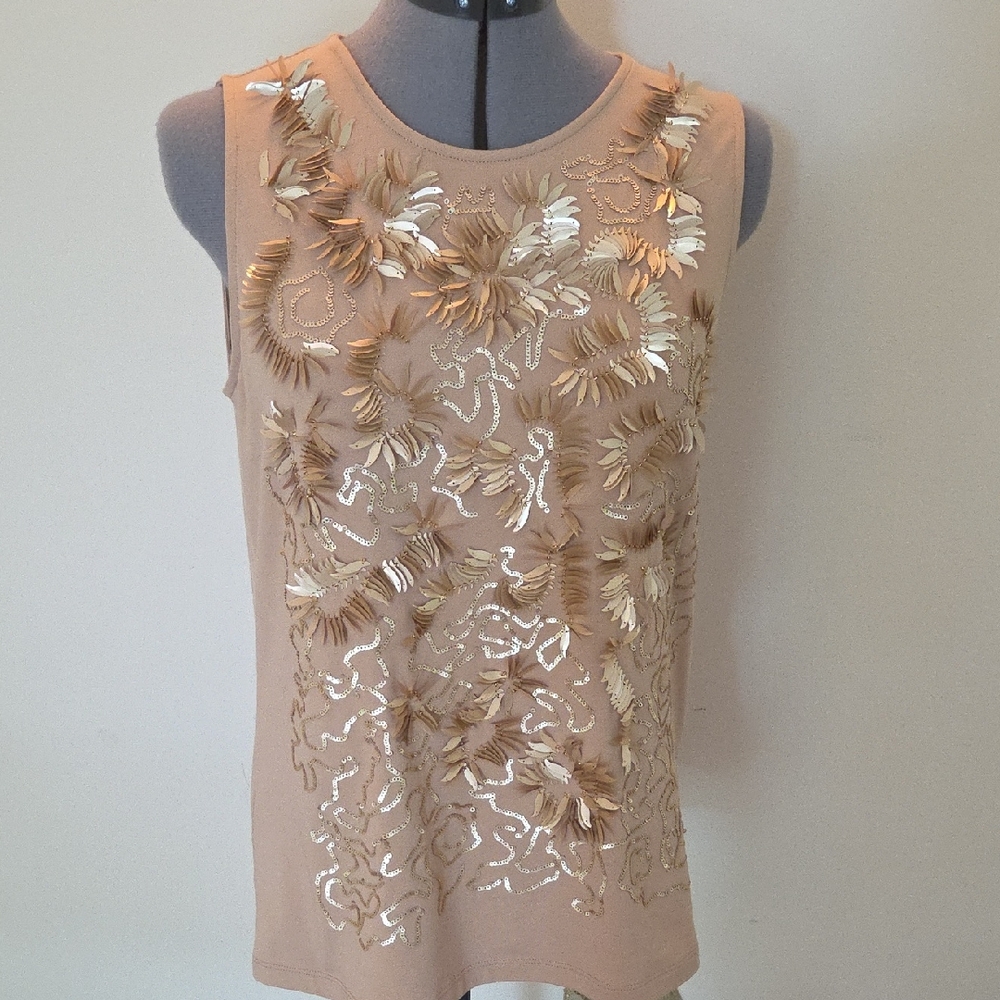 Chico's Embellished Tan Sleeveless Tank Top